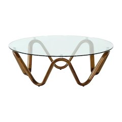 Brown Glass and Walnut Coffee Table with Wood Veneer Surface and Sturdy Frame