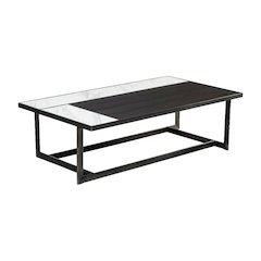 Brown Ceramic Coffee Table with Walnut Veneer and Metal Frame Modern Design