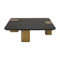 Black Veneer Square Coffee Table with Brushed Gold Accents and Manufactured Wood