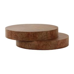 Veneer Round Coffee Table with Faux Burl Finish Solid Wood Frame