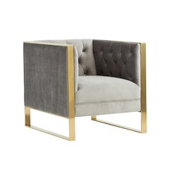 Divani Casa Carlos Modern Grey Velvet & Gold Accent Chair
