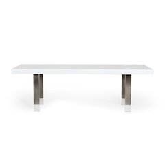 Modrest Lenny- Modern White High Gloss & Stainless Steel Gun Metal Dining Table