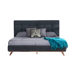 Addison Mid-Century Modern Grey Fabric and Walnut Eastern King Bed