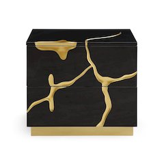 Modrest Aspen - Modern Wide Black and Gold Nightstand