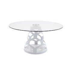 Modrest Lilly - Modern 12mm Round Glass + White Dining Table