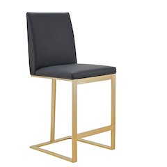 Modrest Frankie - Modern Dark Grey Vegan Lether + Antique Brass Counter Stool