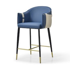 Modrest Calderon - Modern Blue & Beige Vegan Leather Counter Chair
