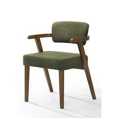 Sacks - Mid-Century Modern Green Fabric + Walnut Dining Chair