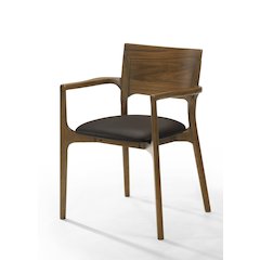 Edelman - Mid-Century Modern Brown Leatherette + Walnut Dining Chair