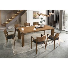Edelman - Mid-Century Modern Brown Leatherette Walnut Dining Set