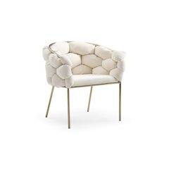 Off-White Modern Upholstered Dining Chair, Cozy Chair With Brass Metal Frame