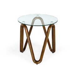Round Glass End Table With Walnut Base, Solid Wood Side Accent Table