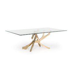 Glass Kitchen Table With Gold Base, Modern Dining Room Table For 6 People
