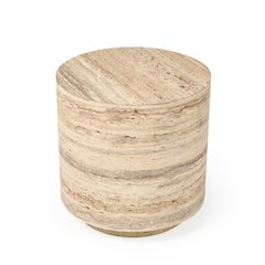 Round Faux Travertine Side Table, Gray Stone Finish Unique End Table
