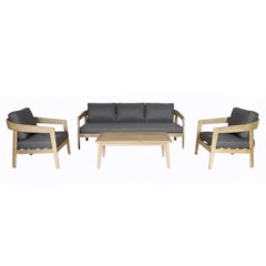 Sintra - Outdoor Grey Fabric + Eucalyptus Sofa Set