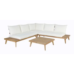 Tavira - Outdoor Off-White Fabric + Eucalyptus Sectional Sofa + Coffee Table Set