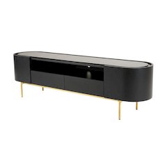 Black Mid-Century Modern TV Stand with Engineered Wood and Brass Accents