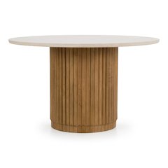 Bambi - Modern Botticino Marble + Mango Round Dining Table