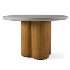 Modrest Bateman - Modern Faux Concrete + Walnut Round Dining Table