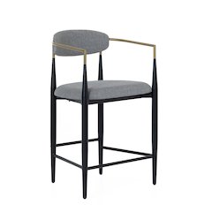 Mid-Century Modern Medium Grey + Gold Arm + Black Counter Chair