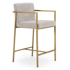 Burnham- Contemporary Light Grey Fabric Brass Counter Stool
