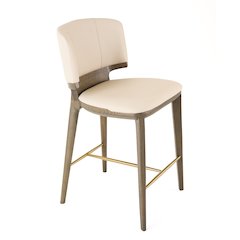 Mid-Century Modern Beige Vegan Leather + Grey Ash Counter Chair