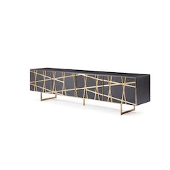 Modrest Kilson - Modern Black Oak & Champagne Gold TV Stand