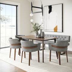 Castillo Jordan - Modern Grey Fabric Walnut 6-Piece Dining Set