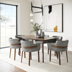 Castillo Jordan - Modern Grey Fabric Walnut 7-Piece Dining Set