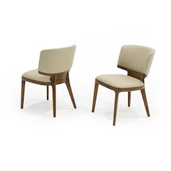 Contemporary Beige Leatherette and Walnut Set of 2 Dining Chair