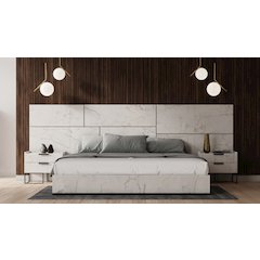 Nova Domus Marbella - Queen Modern White and Marble Bed with Two Nightstands
