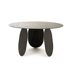 Modrest Maxine - Modern Hammered Grey Glass Round Dining Table