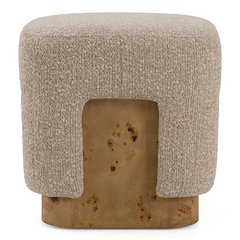 Mayfair - Contemporary Beige Fabric + Burl Square Ottoman