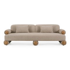 Odette - Modern Beige Fabric + White Burl Sofa