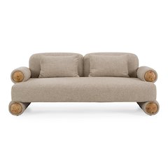 Odette - Modern Beige Fabric + White Burl Loveseat Sofa