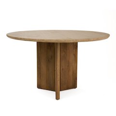 Pawnee - Modern Travertine Marble Wood Round Dining Table