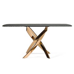 Modrest Pyrite - Modern Brown Glass + Rosegold Rectangular Dining Table