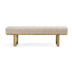 Modrest Robles - Modern Beige Fabric + Antique Brass Dining Bench