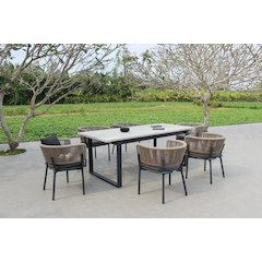 Renava Suntide - Outdoor Grey Fabric + Grey Acacia + Beige Rattan Dining Set