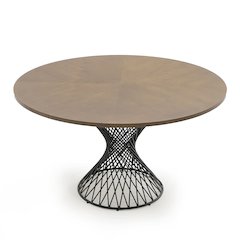 Modrest Theresa Modern Round Walnut & Black Table