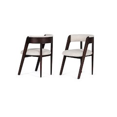 Modrest Vegas  - Modern Cream Fabric + Walnut Oak Dining Chair (Set of 2)