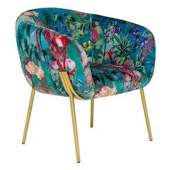 Velvet and Gold Accent Chair with Contemporary Floral Design for Lounge Area