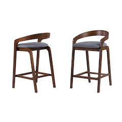 Modrest Vougler - Modern Grey Fabric + Walnut Counter Chair (Set of 2)