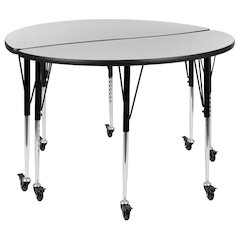 2 Piece Mobile 47.5" Circle Wave Flexible Grey Thermal Laminate Kids Adjustable Activity Table Set