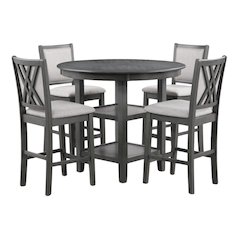 5 Piece Dining Table Set, Round Kitchen Table and Chairs for 4 in Gray