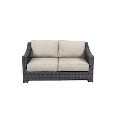 Bora Bora Wicker Rattan Love Seat With Olefin Cushion - Light Beige Cushion