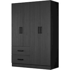 4 Doors Wardrobe 2 Drawers with Shelves 48 inch Wide and 72 high (Black)