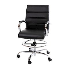Mid-Back Black LeatherSoft Drafting Chair with Adjustable Foot Ring and Chrome Base