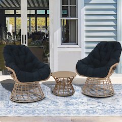 Outdoor Wicker Egg Chair 360-Degree Swivel Brown Frame with Black Cushion Comfy