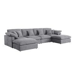 Modern Sofa Deep Seat Couches and Upholstered Cushions, Gray